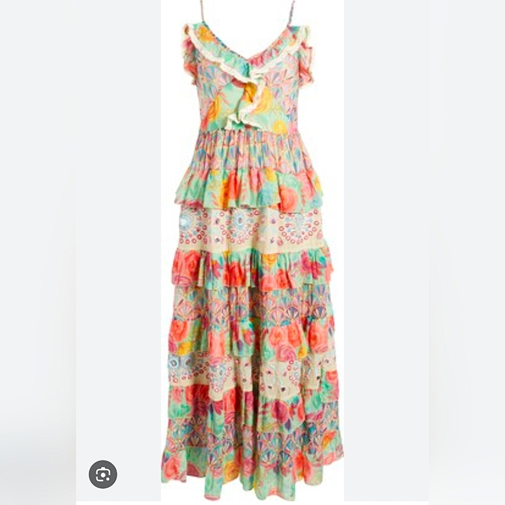 Anthropologie BAROK PARIS Mixed Print Tier Cotton Dress New With Tags Size Large